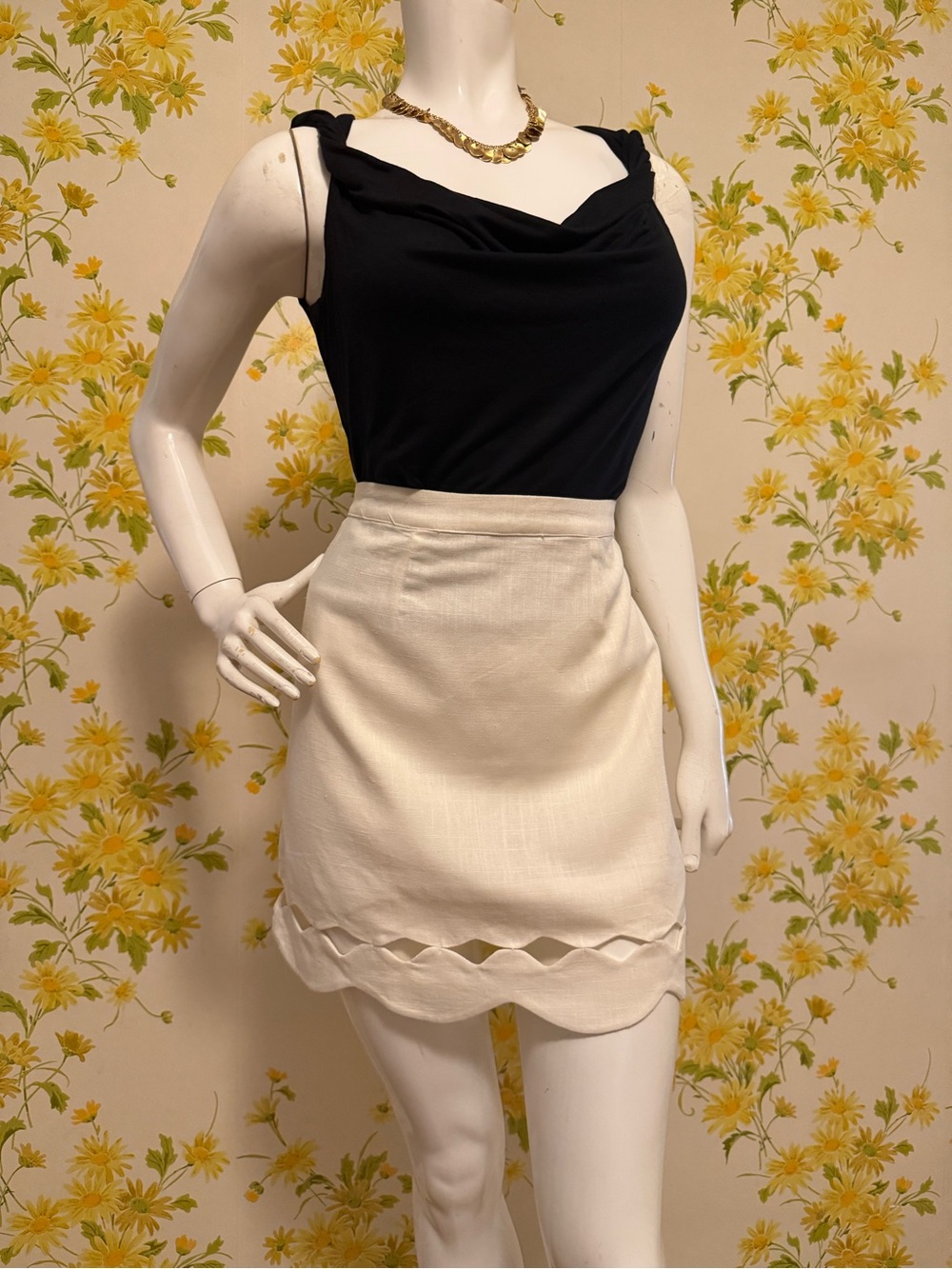 scalloped hem cotton mini skirt scallop cut out skirt size M